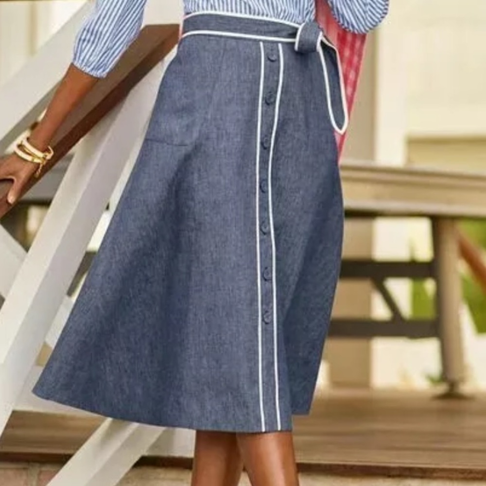 Talbots Chambray Linen Blend Fit and Flare Skirt 8